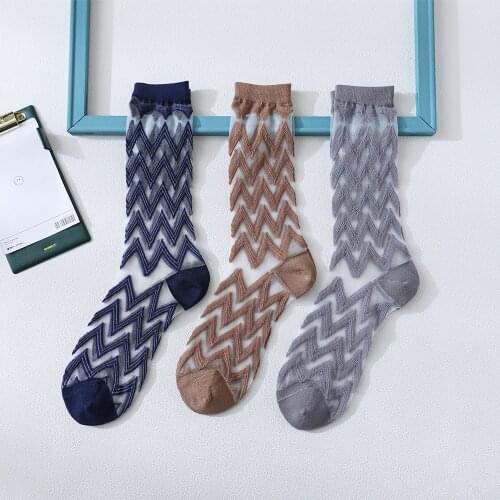 Salina silk wave jacquard womens socks mid-tube socks nylon all-cotton ultra-thin all-match anti-hook silk socks stacked socks