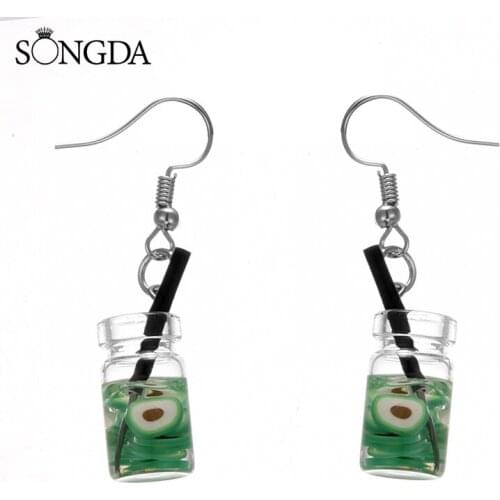 New Simulation Fun Fruit Cup Drink Acrylic Bottle Earrings Cute Harajuku Style Fresh Summer Earrings