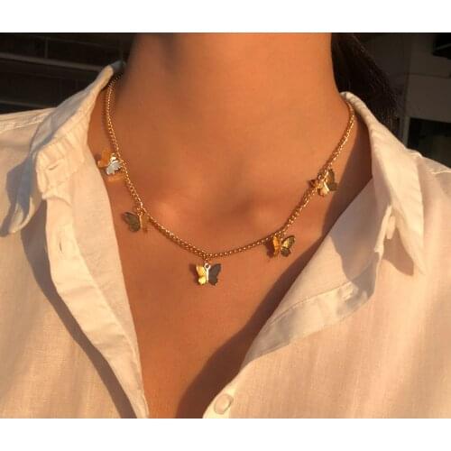New Fashion Women Cute Butterfly Choker Necklace For Women Girls Gold Chain Statement Collar Female Chocker Best Shining Jewelry
