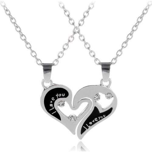 I Love You Letters Couple Necklace Suit Fashion Men And Women Heart Rhinestone Pendant Necklace Best Friend Lover Jewelry Gift
