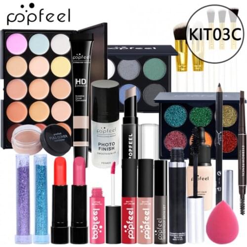 POPFEEL Mascara Concealer Lipstick Eyebrow Pen Eyeliner Brush All In One Full Professional Makeup Kit For Girl Makeup Sets