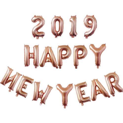 Rose Gold 16 inch Happy New Year 2019 Foil Balloon Banner Christmas New Year Eve Party Wedding Decoration Supplies Event Party