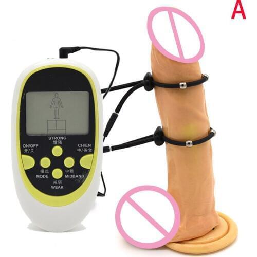 Silicone Electric Shock Cock Ring Treatment Steel Ball Penis Ring Sex Toys For Men Electro Sex Medical Toys