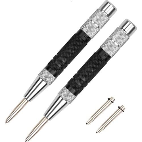 2-Piece Super Strong Automatic Centre Punch, 6-Inch, 2Pc Hardened Tip,Adjustable Spring Loaded Metal Drill Tool