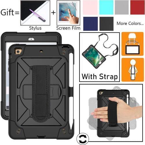 For iPad Mini 1 2 3 Case 360 Rotating Stand Hand Strap Pencil Holder Cover for iPad Mini 4 5 2019 Funda Protective Case + Strap