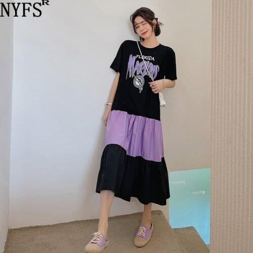 NYFS 2021 Korean New Woman Dress Loose Patchwork Summer Dress Vestidos Robe Elbise Printing Long Dress