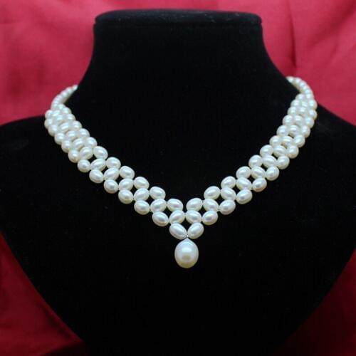 REAL PEARL Fashion Freshwater Pearl Necklace Party Wedding Necklace Handmade Jewelry Choker Womens Necklace