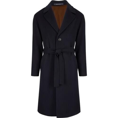 Winter Woolen Overcoat Navy Blue Mens Solid Thick Enaland Style Belt Loose Warm Long-Length Trench Coat Male Jacket 2021 New