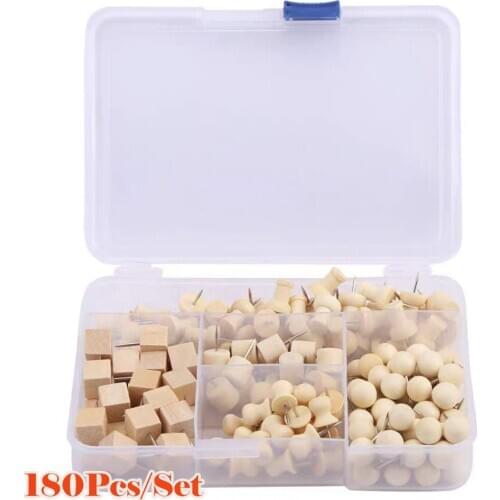 180Pcs/Set Wooden Push Pin Drawing Pins Cork Board Office Thumb Box Wall Studs Nail Home Decorative