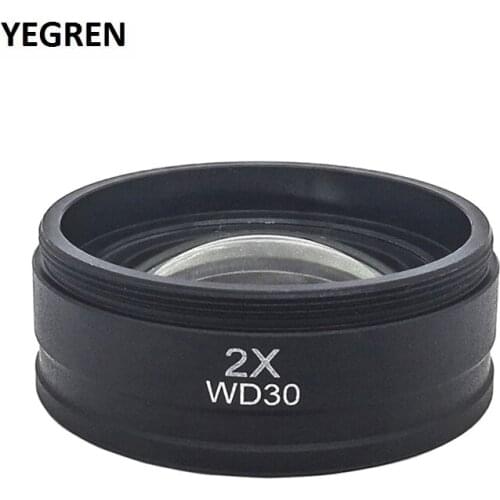 2X Barlow Lens Stereo Microscope Auxiliary Objective Lens Mounting Thread 42mm 48mm 50mm 52mm x 0.75mm Working Distance 30 mm