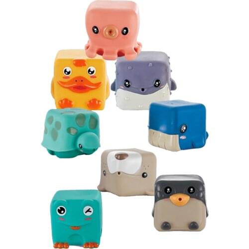 8pcs Baby Building Blocks Gift Animal Shape Squeeze Play For Kids Toddlers Bath Toy Soft Chewing PVC Learning Cute Sensory