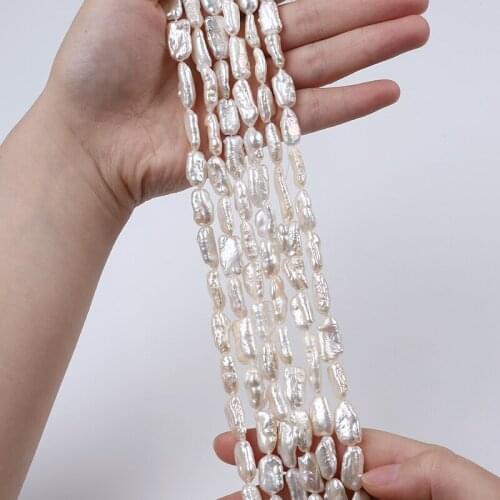 9-10mm 100% Natural Freshwater Biwa Pearl String White Irregular Shape Beads Straight Hole For Jewelry Making