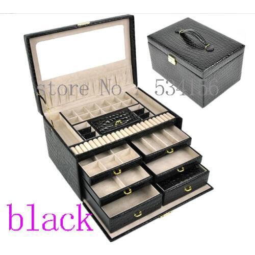 Free shipping earrings necklace pendant jewelry organizer jewelry display shelf packing black gift box leather jewelry box