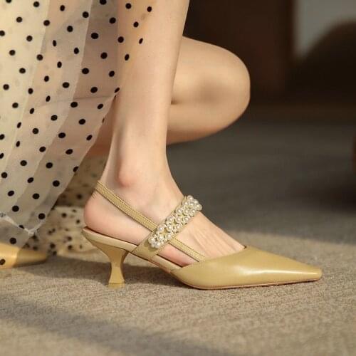 Women Summer Sandals Genuine Leather Slingbacks Crystal Back Strap Shoes Female Thin High Heels Dress Shoes 2021