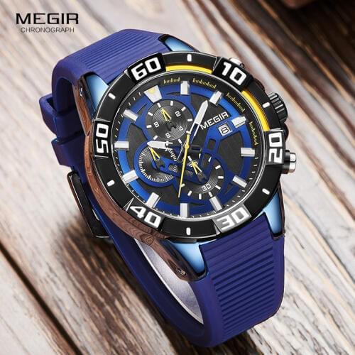 MEGIR Men Watches Luxury Blue Silicone Quartz Wristwatch Military Sport Chronograph Watch Man Relogios Masculino Clock Male 2121