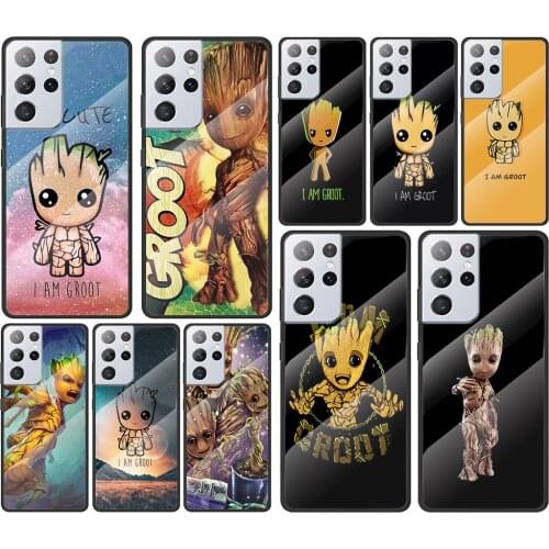 Marvel Groot Art for Samsung Galaxy S21 Ultra Plus A72 A52 4G 5G M51 M31 M21 Luxury Tempered Glass Phone Case Cover