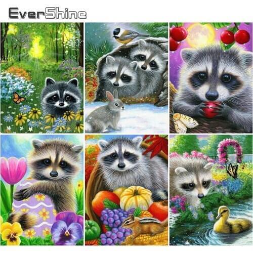 EverShine Diamond Painting Raccoon Cross Stitch Diamond Embroidery Animal Full Square Picture Of Rhinestones Handmade Gift