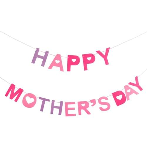 Non-woven Fabric Happy Mothers Day Banners Bunting Garland Decoration Hearts Streamer Mom Pink Mother Birthday Deco