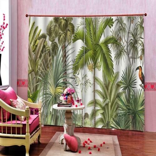Customized 3d photo Curtain green coconut tree tropical plant oil painting For Living room Bedroom Blackout Window Drapes Sets