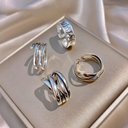 Retro Silvery Simple Letter Rings For Woman 2021 Korean Fashion Jewelry Party Girls Unusual Rings Set Neo Gothic Accessories