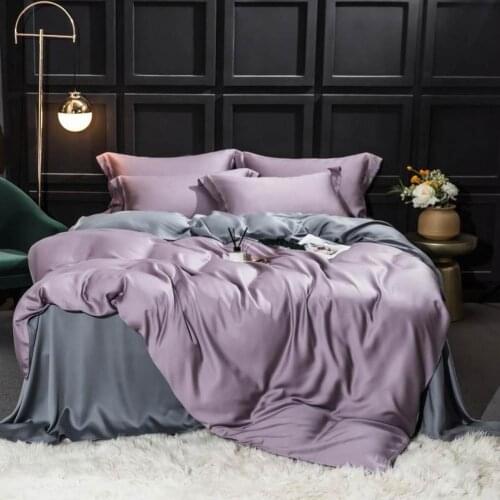 Papa&Mima Solid Artificial Silk Bedding Sets King Queen Size Satin Linens Sheet Duvet Cover Set Pillow Sham