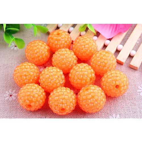 Kwoi vita Neon Orange Clear Resin Rhinestone Ball beads Wholesales AAA Quality 20mm Chunky 100pcs/lotfor Kids Jewelry