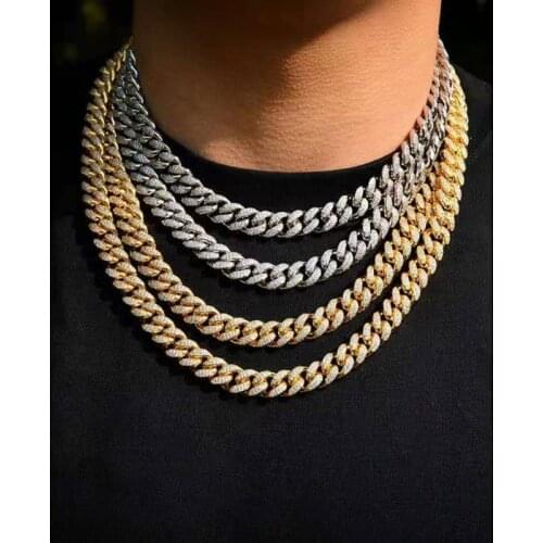 Iced Out Paved Rhinestone Cubana Link Chain 12MM Gold Miami Curb Cuban Chain CZ Bling Rapper Necklace for Men HipHop Jewelry Men