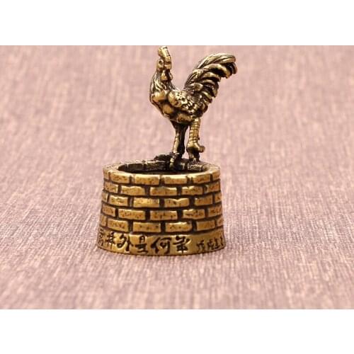 Retro Copper Rooster Stand On The Well Figurines Miniatures For Home Garden Decorations Incense Burner Holder Office Ornaments
