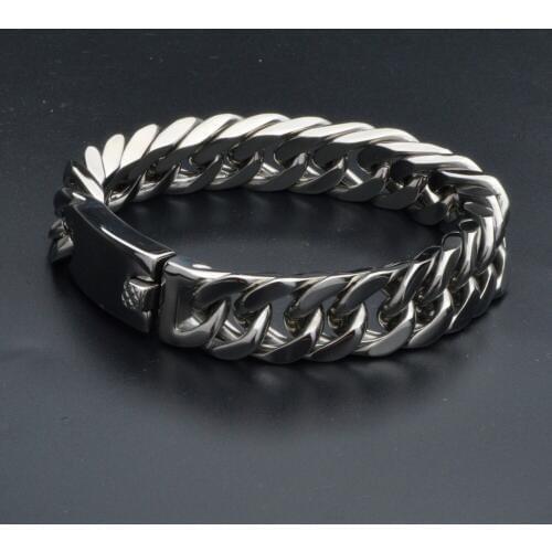 Mens Bracelets Big Hip Hop Silver Color Rombo Double Curb Chain 15mm 316L Stainless Steel Bracelet For Male Jewelry Wholesale