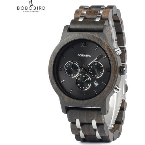 Chronograph BOBO BIRD Men Watch relogio masculino Calendar Quartz Watches Wood Luxury Timepieces in Wooden Gift Box Drop Ship