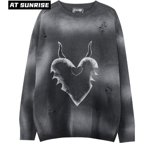 2021 Men HipHop Streetwear Harajuku Hole Sweater Couples Retro Hand Painted Heart Sweater Knitted Sweater winter Cotton Pullover