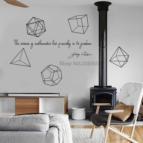 Science Art Wall Stickers Cantor Quote and the five Platonic Solids Decals Removable Wallpaper Study Room DIY Home Decor LC693