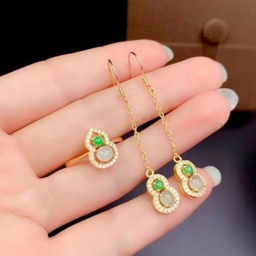 Natural jadeite set 925 silver jade jewelry hot sale