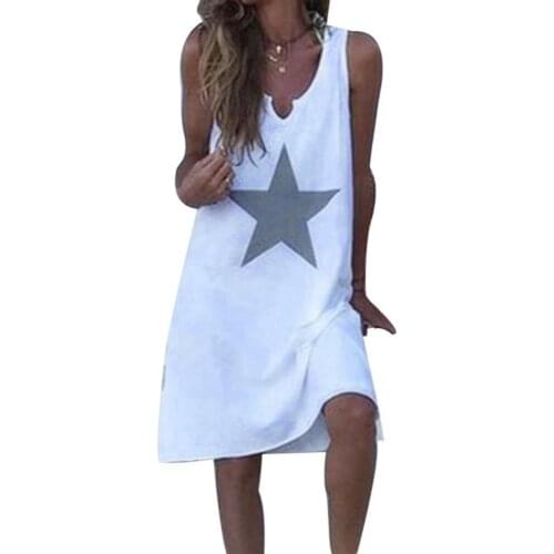 Summer dress Summer Casual Women Star Print Loose V Neck Sleeveless Sundress Midi Dress robe femme Womens Clothing 2021