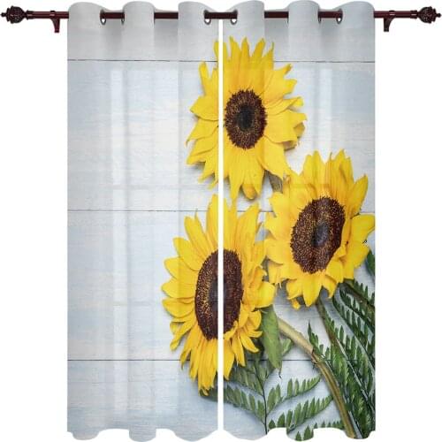 Sunflower Leaves Retro Large Curtains For Living Room Window Curtain Bedroom Kitchen Balcony Gazebo Curtain Room Divider