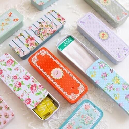 Rectangular Slide Cover Mini Iron Box Storage Pill Case Portable Tin Container
