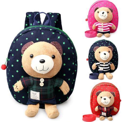 Bear Toy Children School Bags Kid Bag Children Backpack Removable Doll Lovely Backpacks Childrens Gift for Boys and Girls Strip