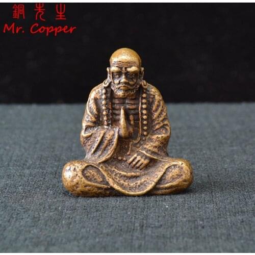 Antique Bronze Buddha Statue Dharma Copper Figurines Miniatures Buddhism Founder Vintage Solid Brass Ornament Craft Desk Decors