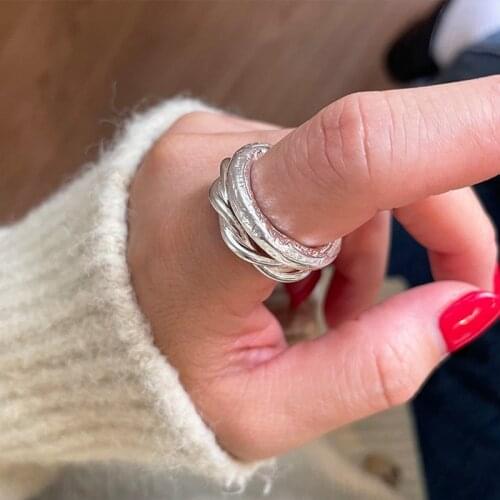 Silvology 925 Sterling Silver Thick Line Irregular Texture Rings for Women Minimalist Temperament Korea Rings Western Jewelry