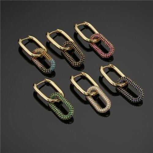 Hot Sale Gold Color Geometric Dangle Earrings For Women Luxury Colourful Cubic Zirconia Wedding Earring Jewelry Femme Bijoux