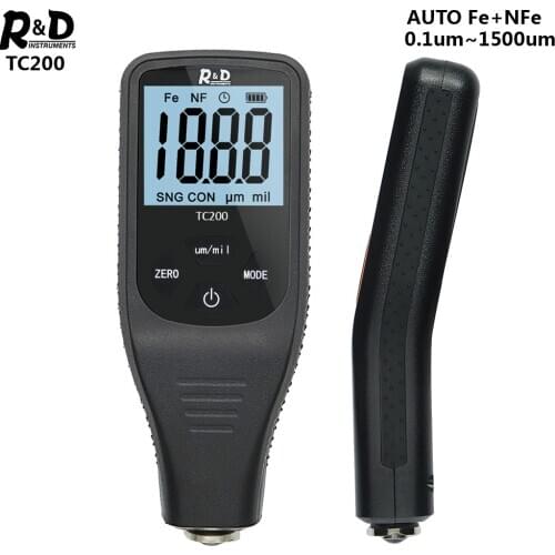 NEW TC200 Full Black Coating Thickness Gauge Backlight Car Paint Tester Thickness Meter with English Russian Manual 0.1um/0-1300