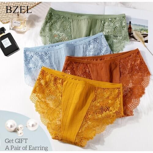 Womens Cotton Underwear Sexy Lace Panties Seamless Comfort Lingerie Sweet Hollow Out Panties For Women Mid-Rise Intimate Briefs