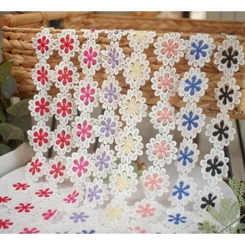 1 Meter Colorful Sunflower Embroidered Lace Trim Sewing Fabric Turban Skirt Curtain Sofa Guipure Ribbon Handmade DIY Dress Decor