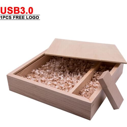 Custom Logo Maple Photo Album Wood USB+Box Memory Stick Pendrive 8GB 16GB 32GB 64GB Usb Flash Drive 3.0 For Photography Gift