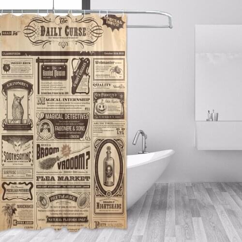 New Quality Newspaper Printed Waterproof Mildew Proof Polyester Shower Curtain Summer Thicken Bathroom Curtain cortina de ducha