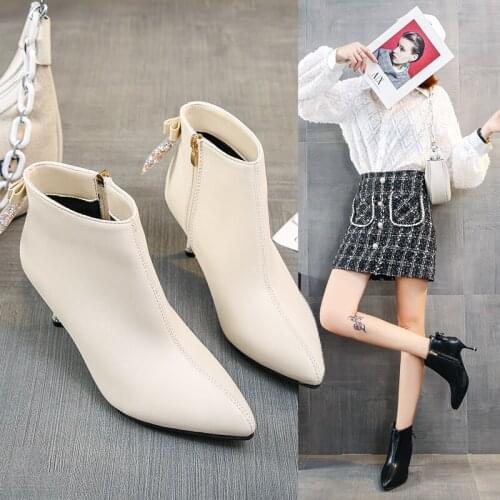 2021 Ankle Boots for Women Square Toe Fashion Shoes Winter Short Boots Zipper Thin Heels Comfortable Lady Boots Zapatillas Mujer