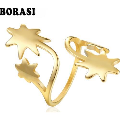 BORASI New Four Stars Punk Rings For Women Wedding Stainless Steel Engagement Rings For Girl Fashion Jewelry Party Rings
