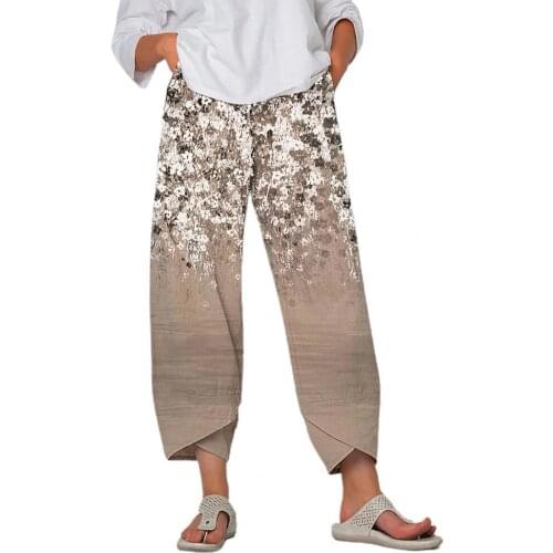 Ladies Harem Pants Flower Print Sweatpants Loose Women Wide Leg Pocket Ninth-Length Harem Pants Streetwear pantalones de mujer