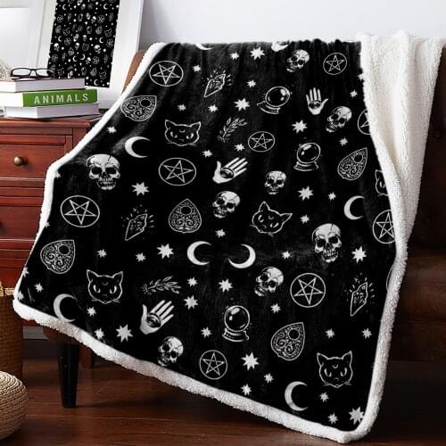 Winter Cashmere Sherpa Blanket Black Witch Skull Moon Divination Bed Cover Coverlet Blanket Throws Winter Throw Wrap