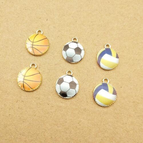 10PCS Basketball Football Volleyball Enamel Charms Gold Tone Sport Ball Pendants DIY Jewelry Bracelet Floating Charm Craft YZ582